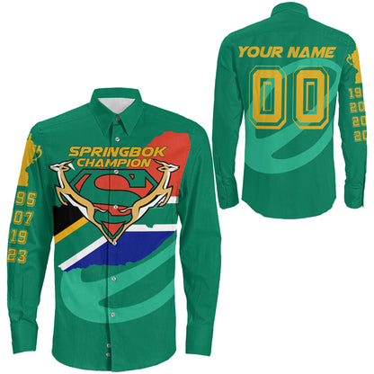 Springboks Clothing 2023 South Africa Rugby Champion Long Sleeve Button Shirt