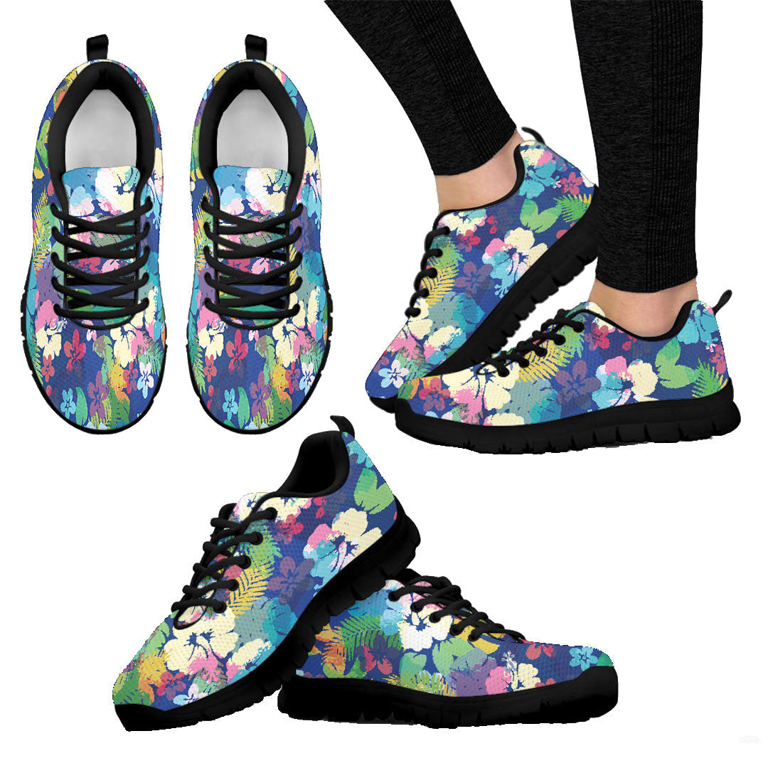 Sneaker Hibiscus Flowers And Palm Leaves