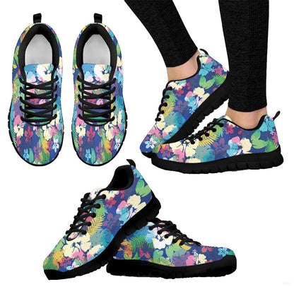 Sneaker Hibiscus Flowers And Palm Leaves