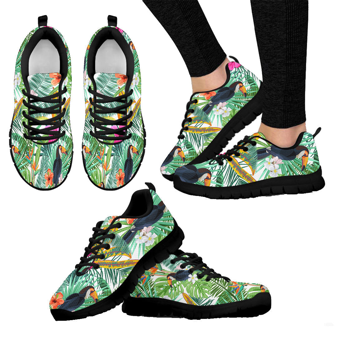 Sneaker Hibiscus Flowers And Bird Toucan