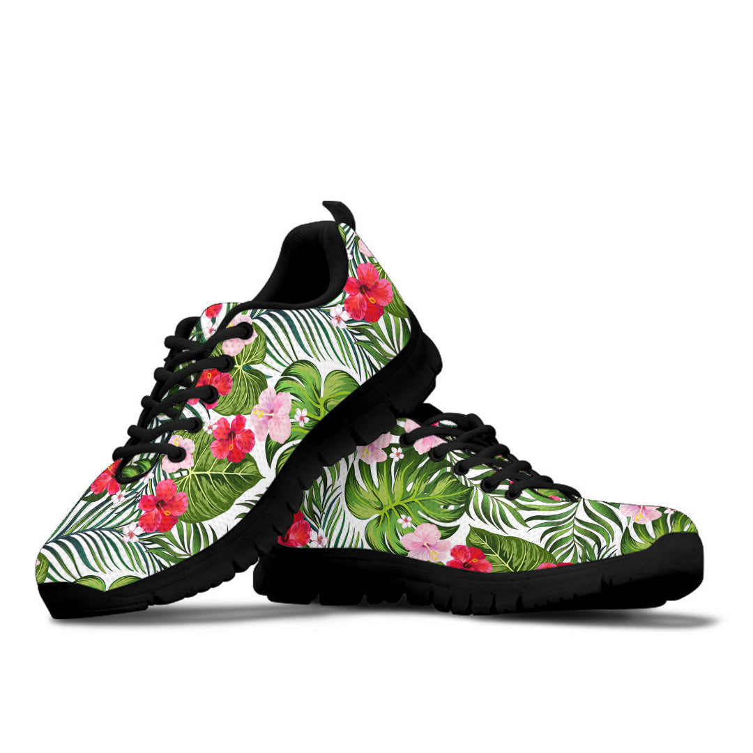 Sneaker Green Palm Leaves And Hibiscus Flower