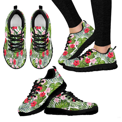 Sneaker Green Palm Leaves And Hibiscus Flower