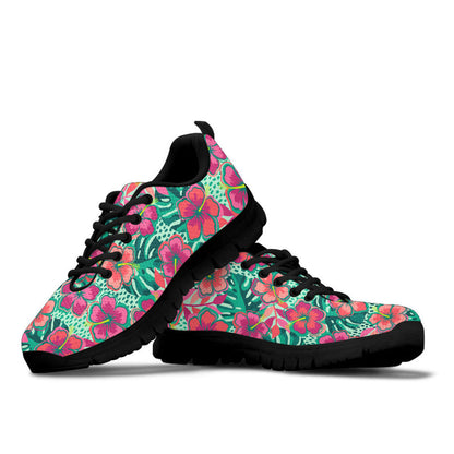 Sneaker Colorful Hibiscus Flower With Tropical Leaf Seamless