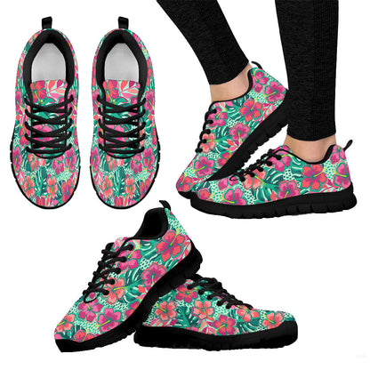 Sneaker Colorful Hibiscus Flower With Tropical Leaf Seamless