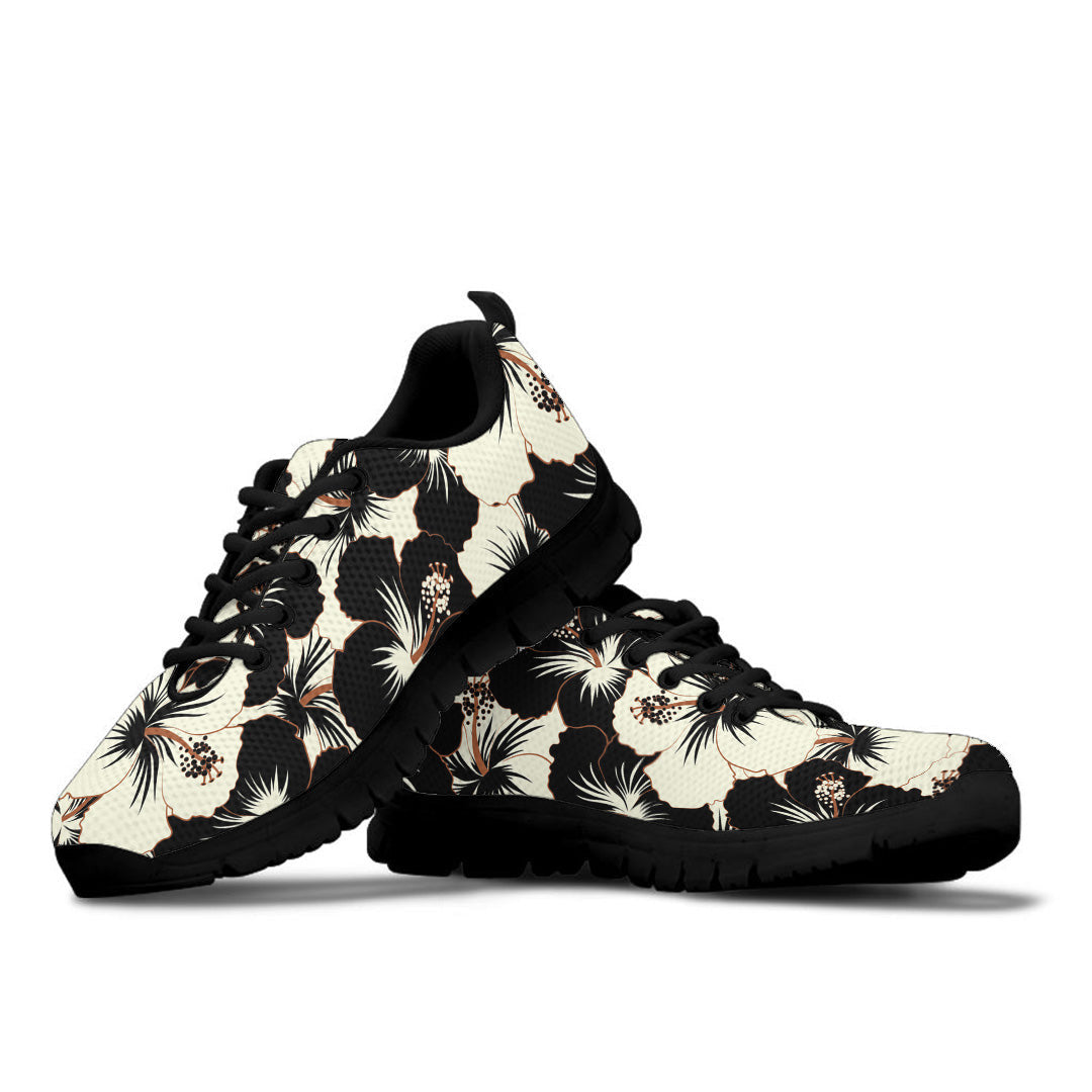 Sneaker Black And White Hibiscus Floral