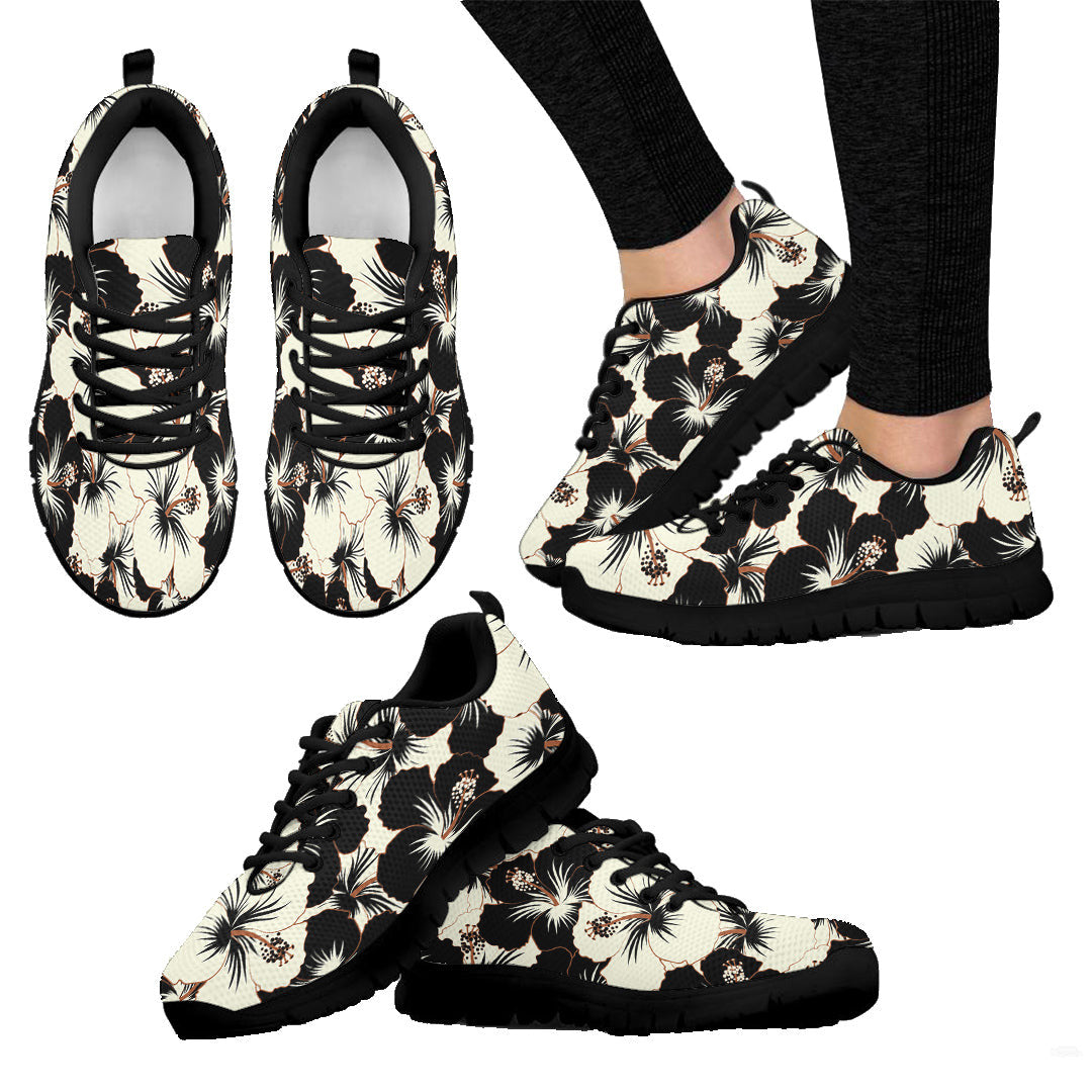 Sneaker Black And White Hibiscus Floral