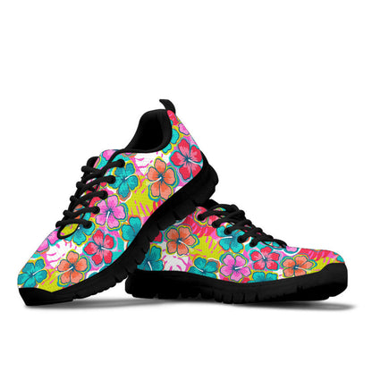 Sneaker Colorful Hibiscus Flower With Monstera