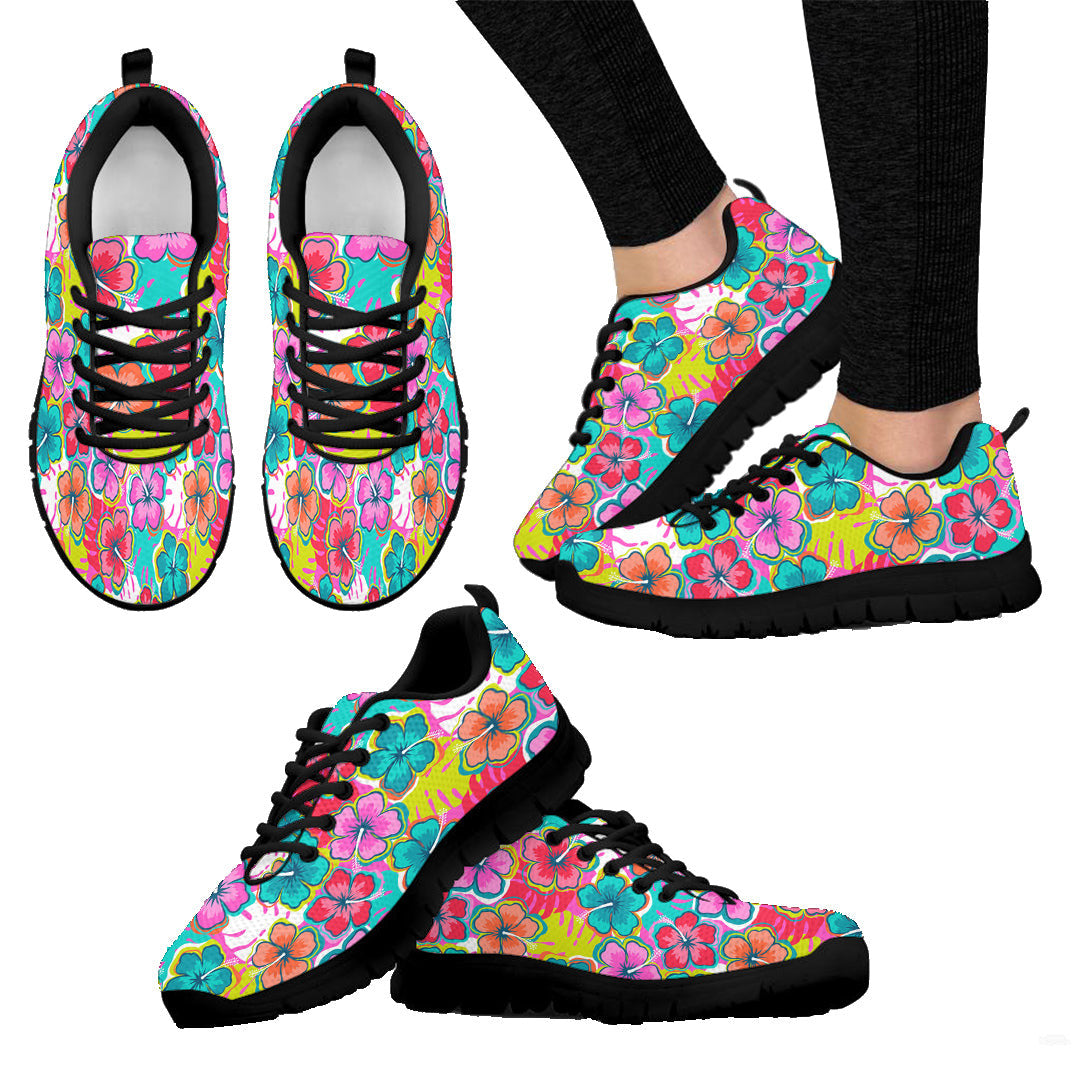 Sneaker Colorful Hibiscus Flower With Monstera