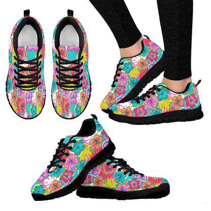 Sneaker Colorful Hibiscus Flower With Monstera