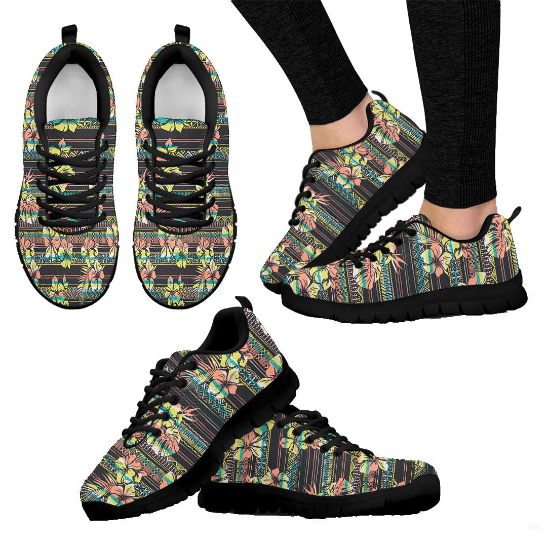 Sneaker Hawaiian Tribal Hibiscus Flowers Grunge Vintage