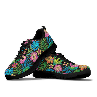 Sneaker Seamless Pattern Colorful Hibiscus And Leaves