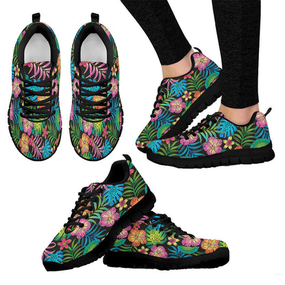 Sneaker Seamless Pattern Colorful Hibiscus And Leaves