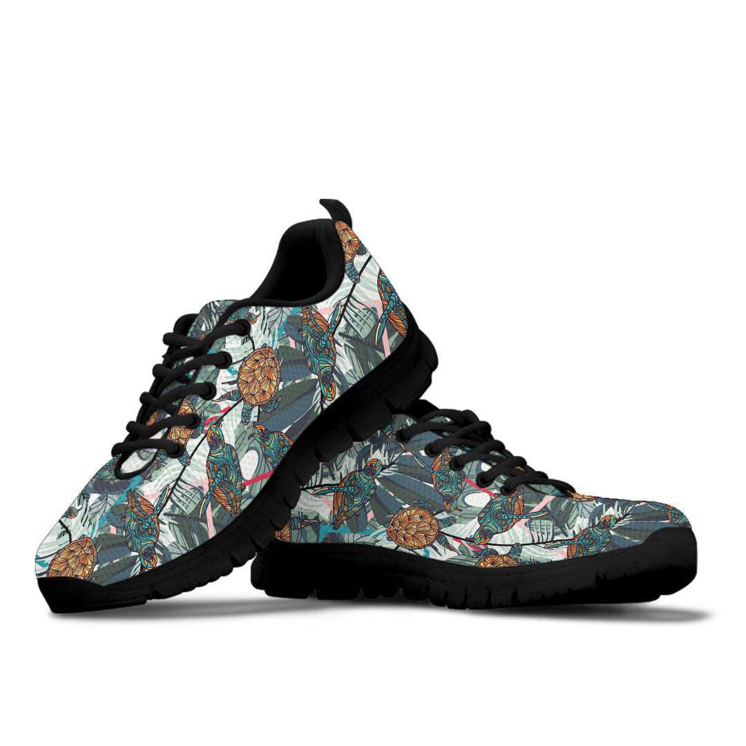 Sneaker Tropical Palm Leaves with Turtle