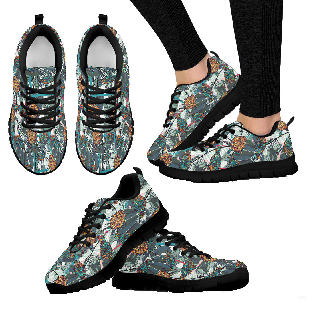 Sneaker Tropical Palm Leaves with Turtle