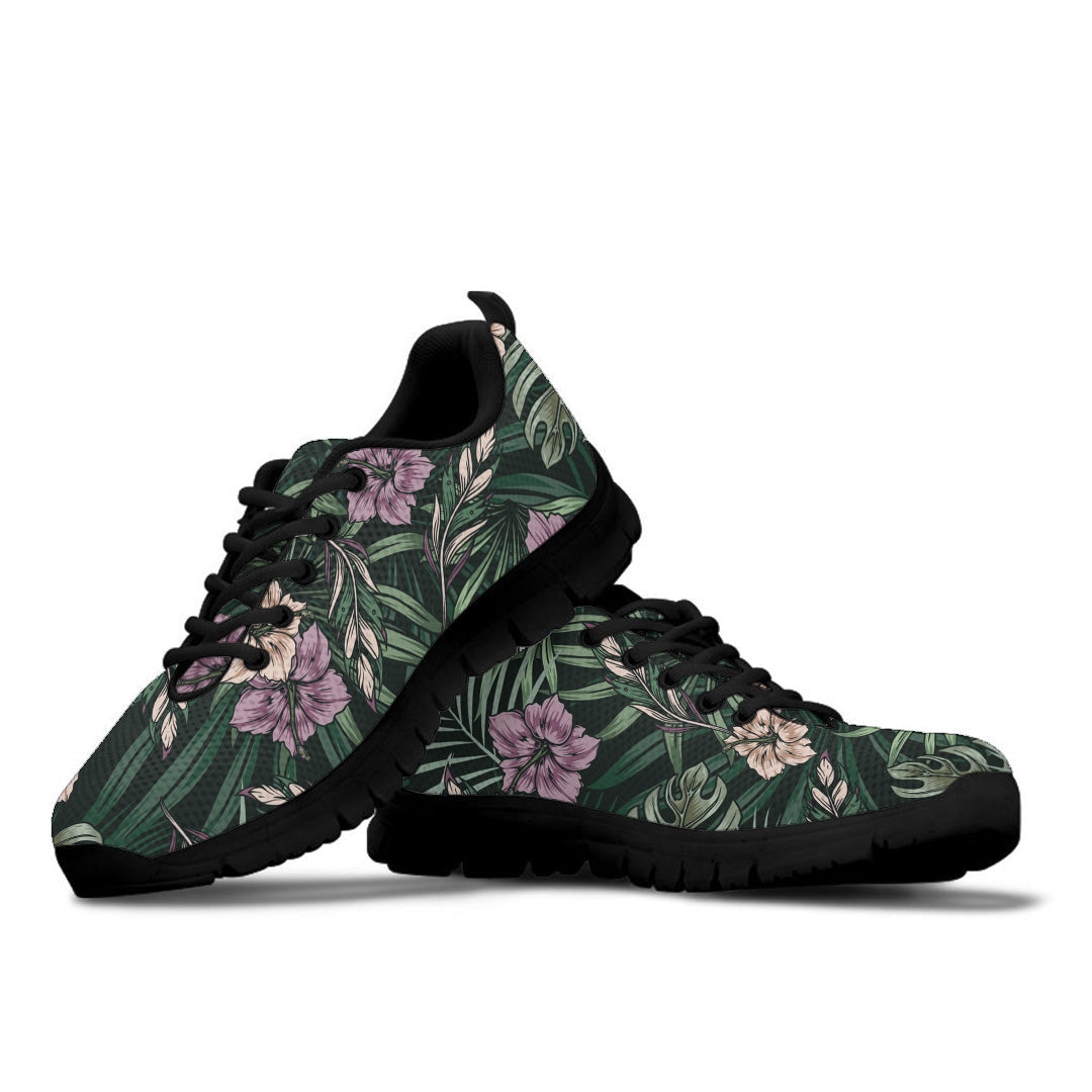 Sneaker Vintage Blooming Hibiscus Flowers And Exotic Leaves