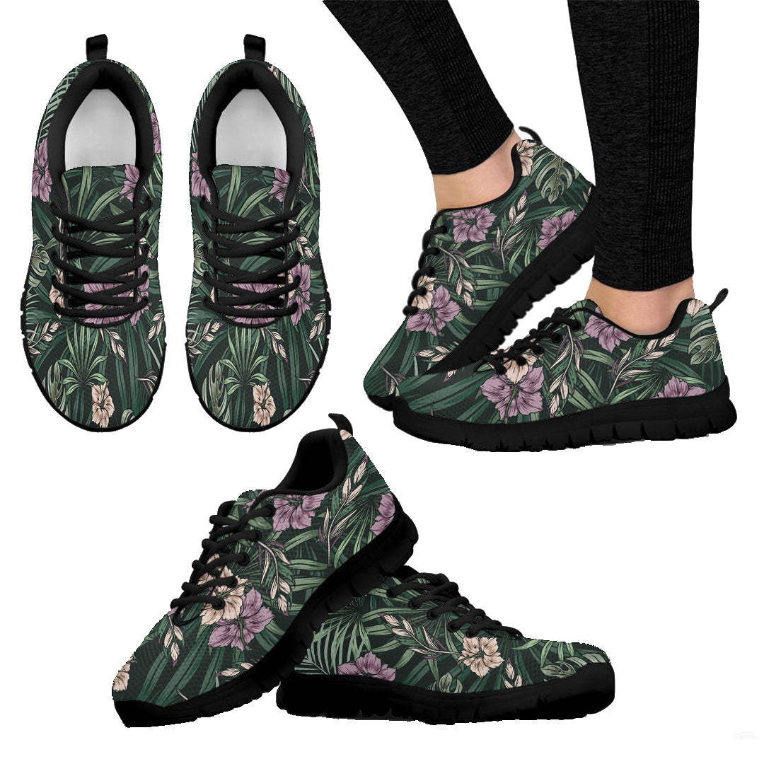 Sneaker Vintage Blooming Hibiscus Flowers And Exotic Leaves