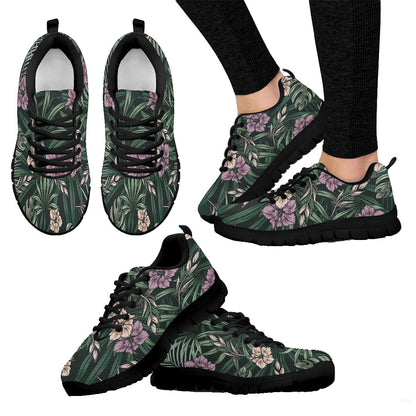 Sneaker Vintage Blooming Hibiscus Flowers And Exotic Leaves
