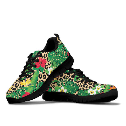 Sneaker Tropical Flowers And Leaves On Leopard