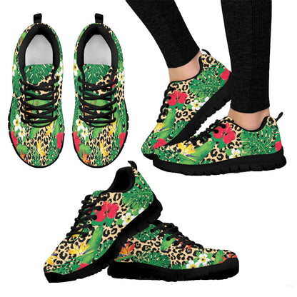 Sneaker Tropical Flowers And Leaves On Leopard