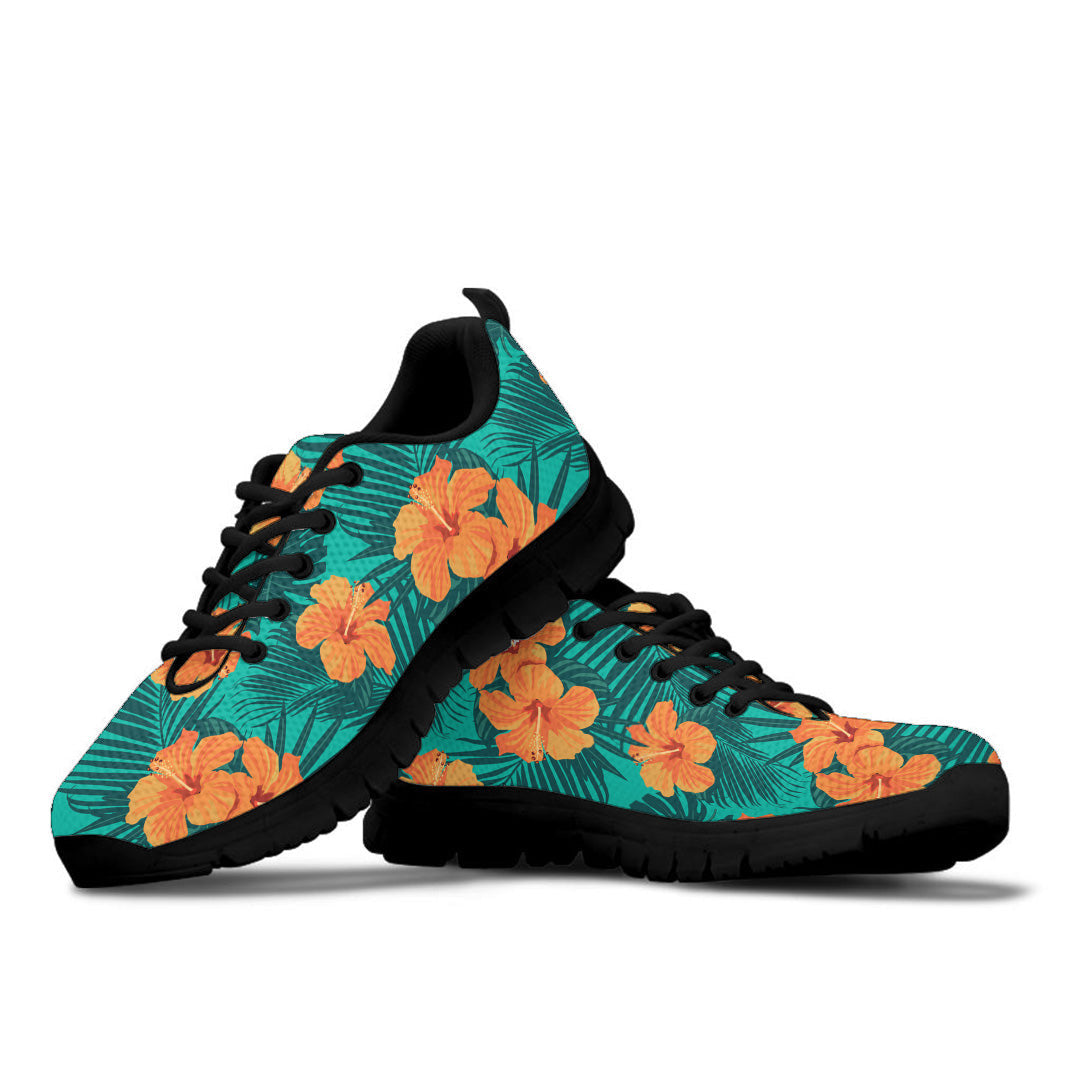 Sneaker Tropical Flowers And Palm Leaves On