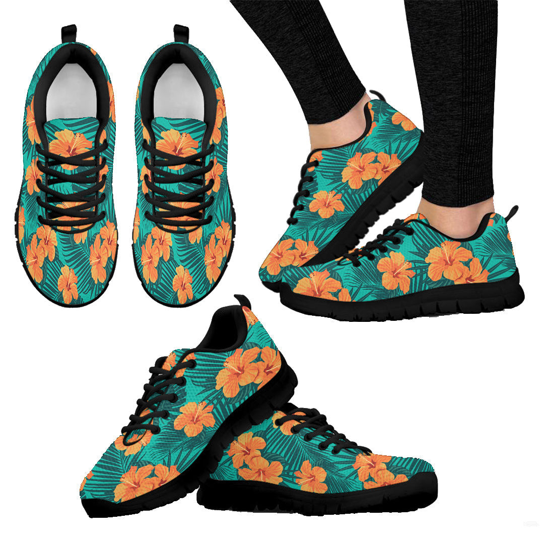 Sneaker Tropical Flowers And Palm Leaves On