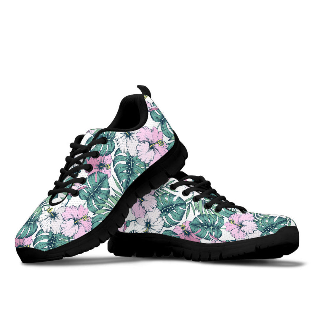 Sneaker Hibiscus Flowers, Palm And Monstera Leaves