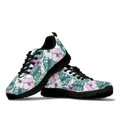 Sneaker Hibiscus Flowers, Palm And Monstera Leaves