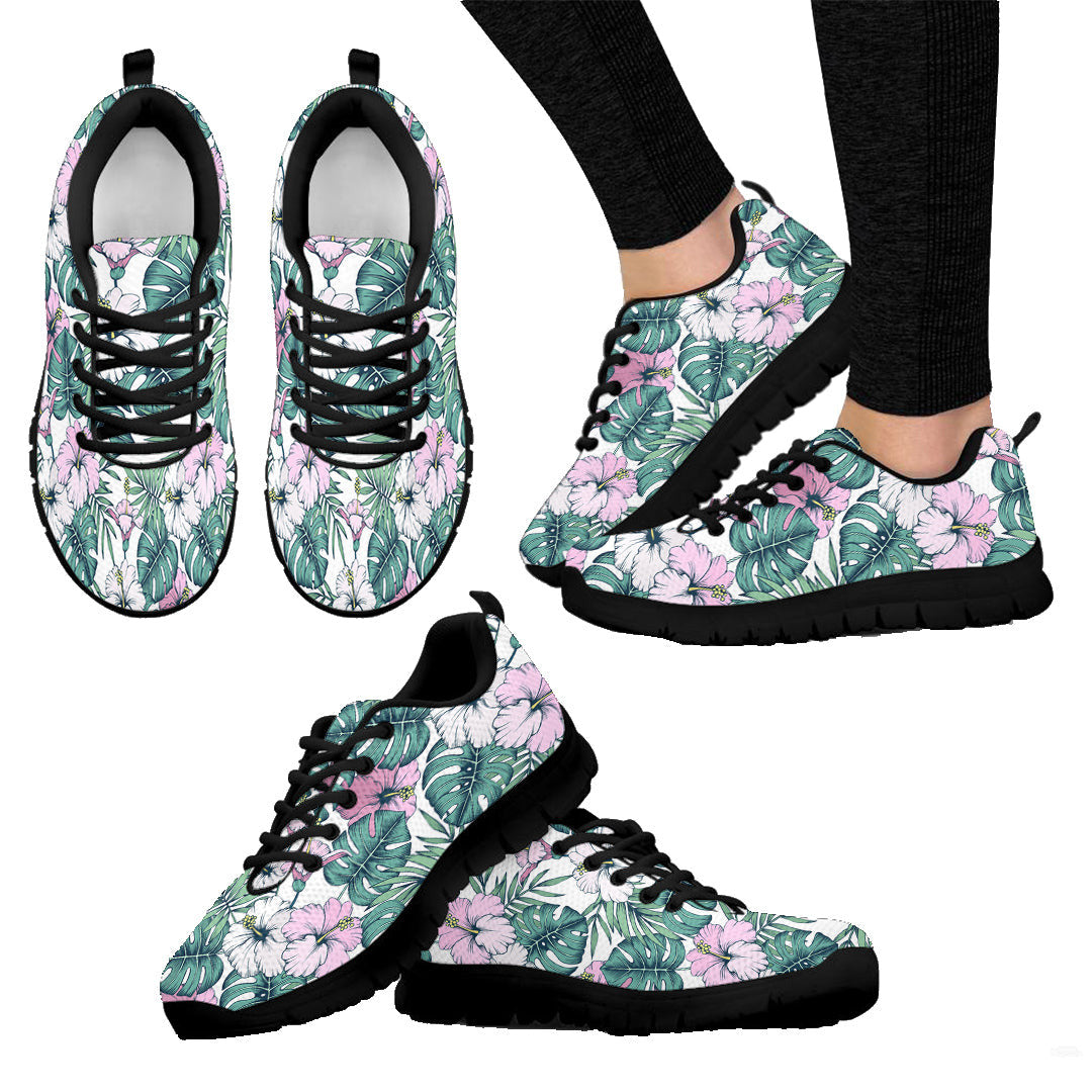 Sneaker Hibiscus Flowers, Palm And Monstera Leaves