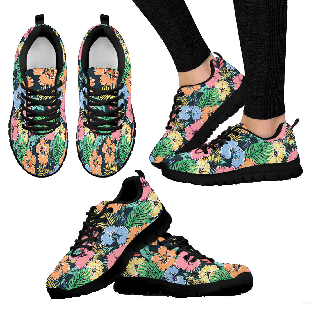 Sneaker Hibiscus Flowers And Tropical Leaves