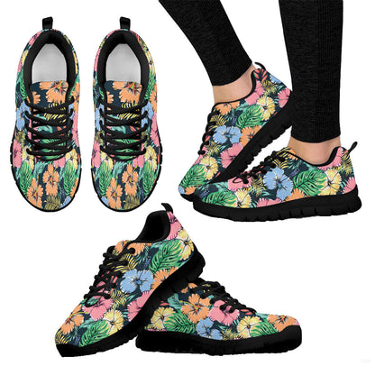 Sneaker Hibiscus Flowers And Tropical Leaves