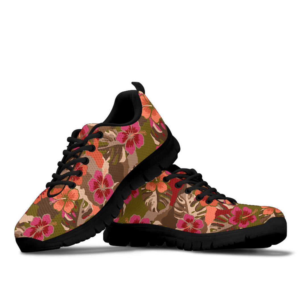 Sneaker Hibiscus Flower And Monstera Leaf Camouflage