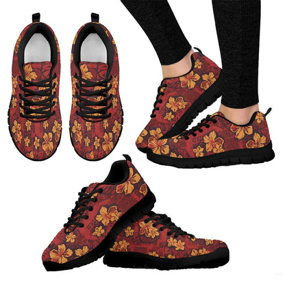 Sneaker Hawaiian Tribal Elements And Hibiscus Flowers
