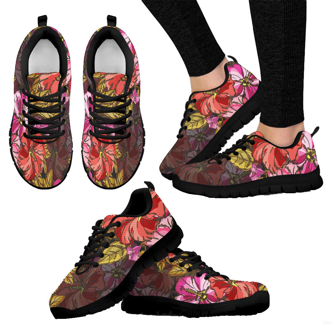 Sneaker Elegant Seamless Pattern Tropical Hibiscus