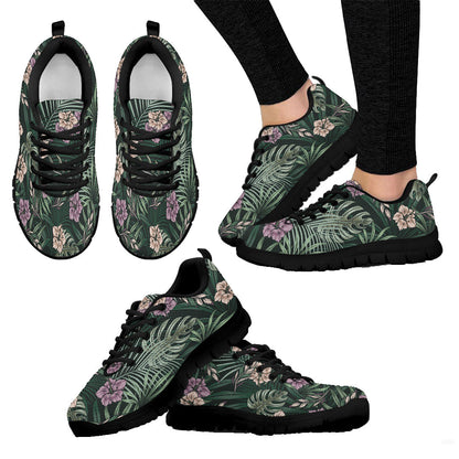 Sneaker Blooming Hibiscus Flowers And Exotic Leaves