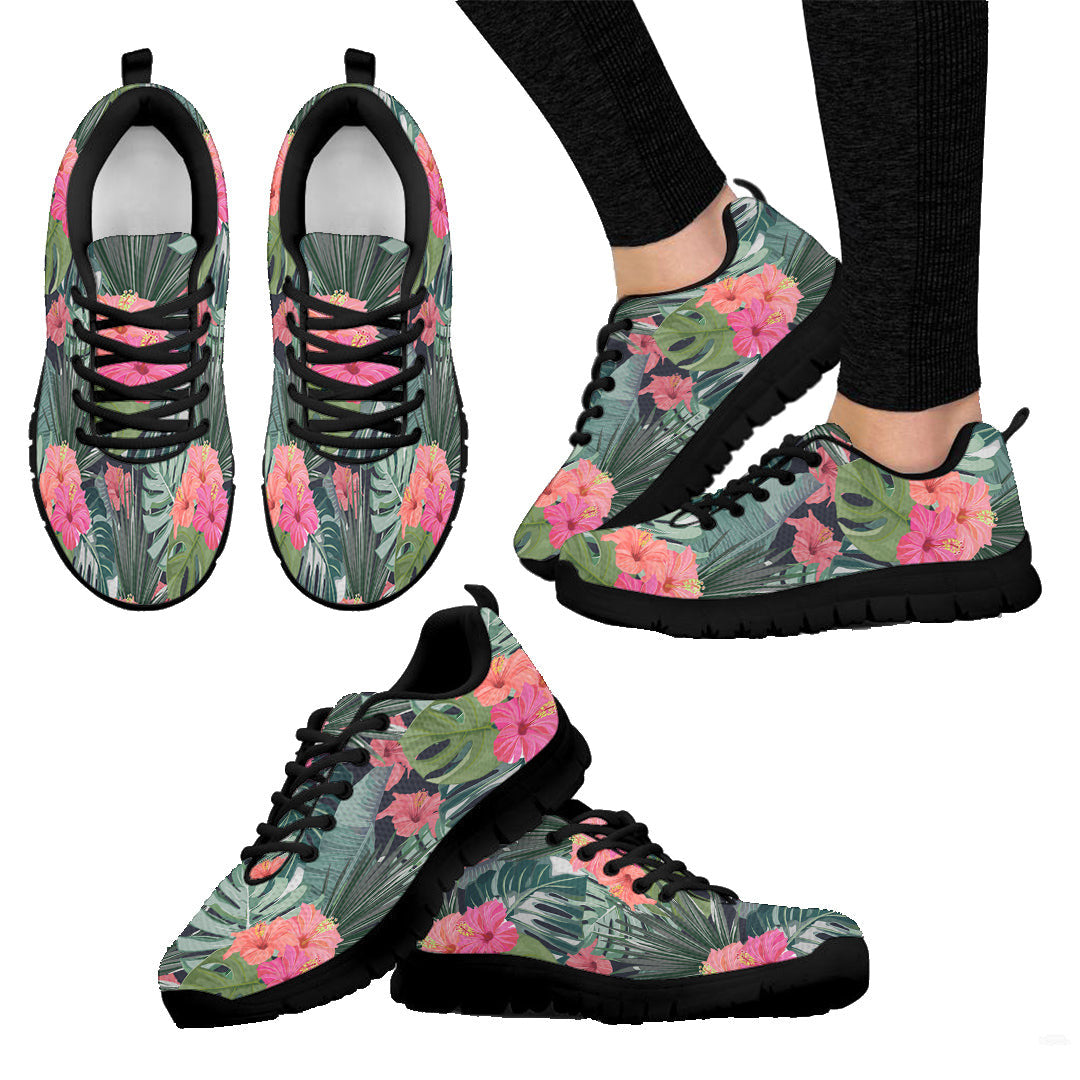 Sneaker Palm Tree Leaves with Flower Hibiscus