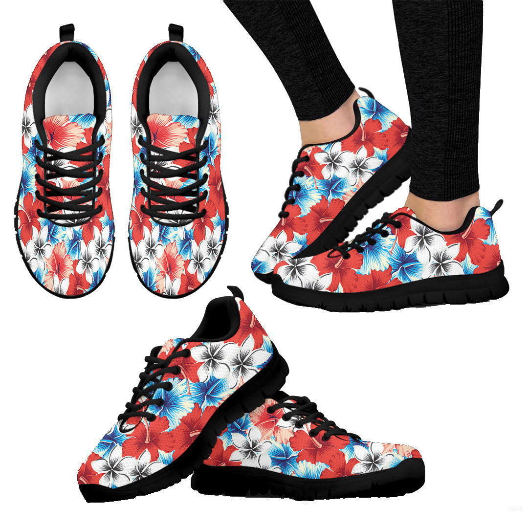Sneaker Hibiscus Red And Blue Seamless