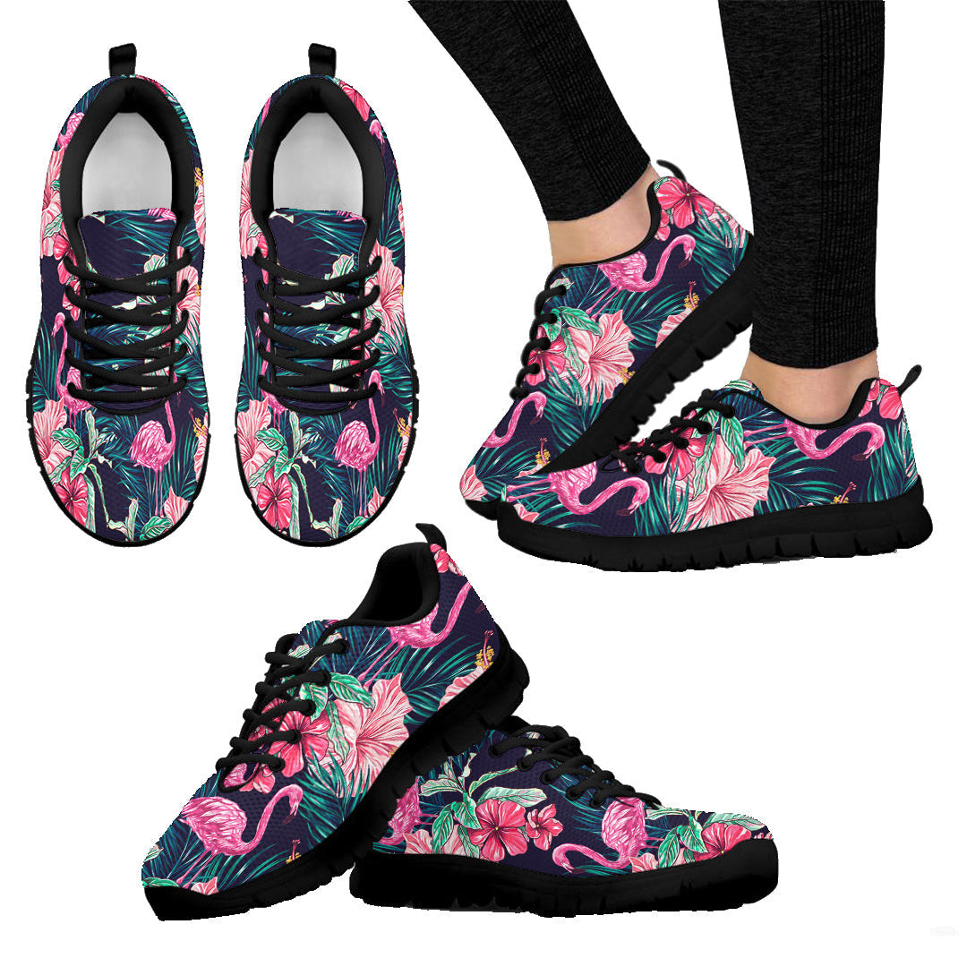 Sneaker Pink Flamingos Tropical Flowers