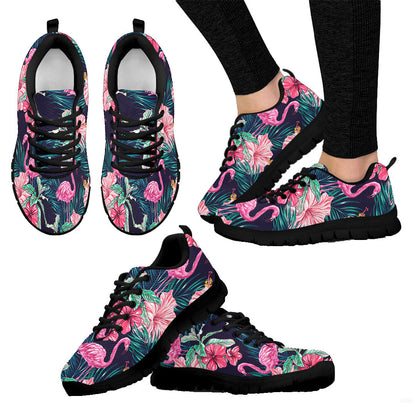 Sneaker Pink Flamingos Tropical Flowers