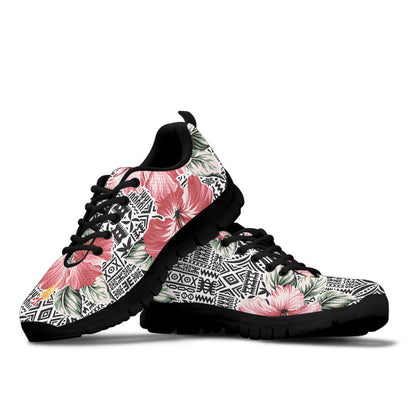 Sneaker Pink Hibiscus Flower With Hawaiian Tribal