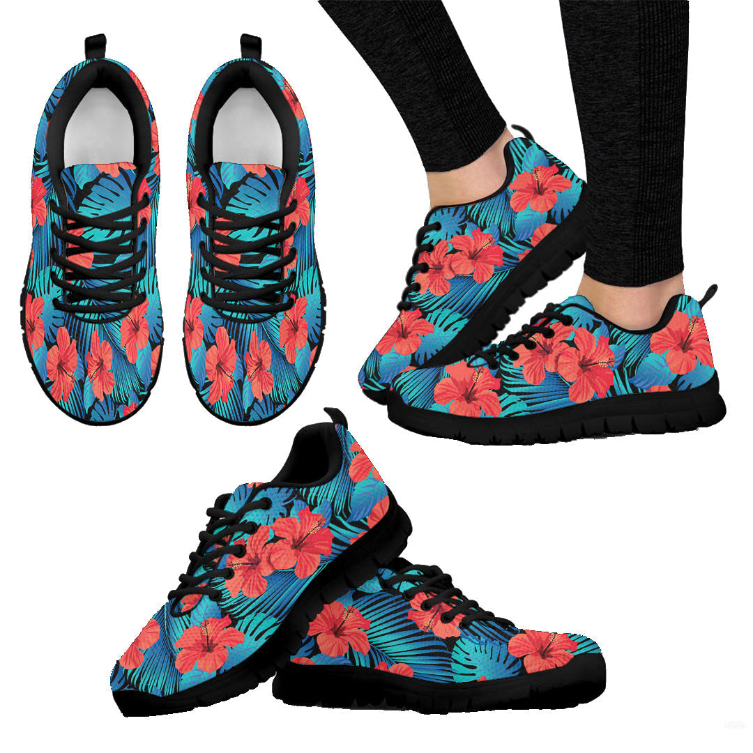 Sneaker Tropical Flowers With Palm Leaves