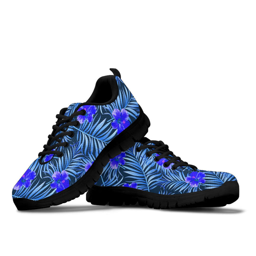 Sneaker Tropical Palm Leaves And Hibiscus Blue