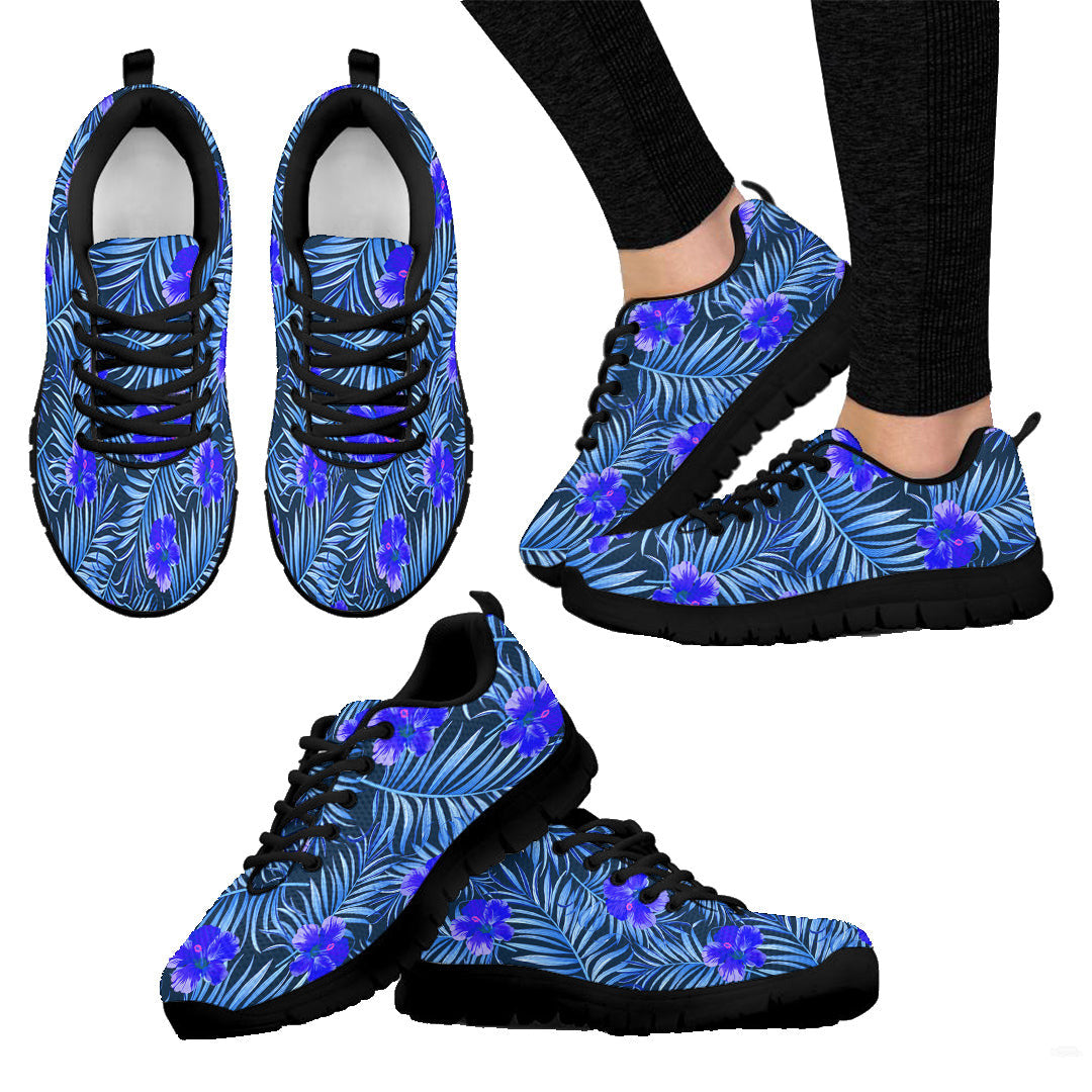 Sneaker Tropical Palm Leaves And Hibiscus Blue