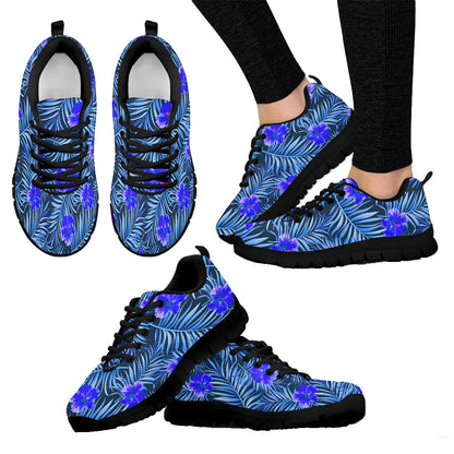 Sneaker Tropical Palm Leaves And Hibiscus Blue