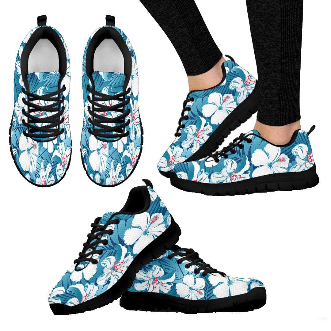 Sneaker White Tropical Hibiscus Flowers Seamless