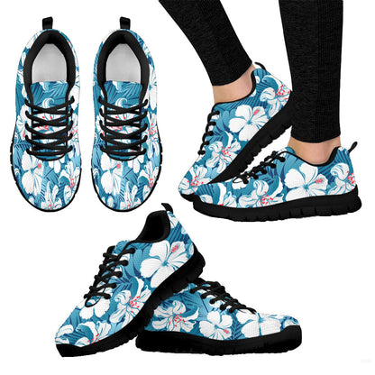 Sneaker White Tropical Hibiscus Flowers Seamless