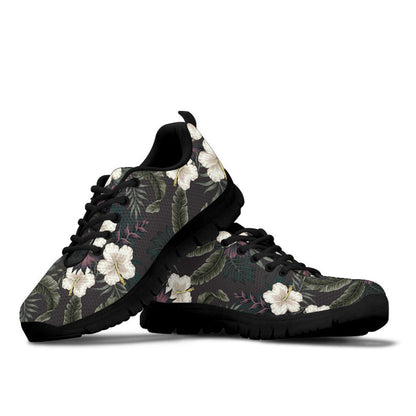 Sneaker Tropical Vintage Dark, White Hibiscus Flower