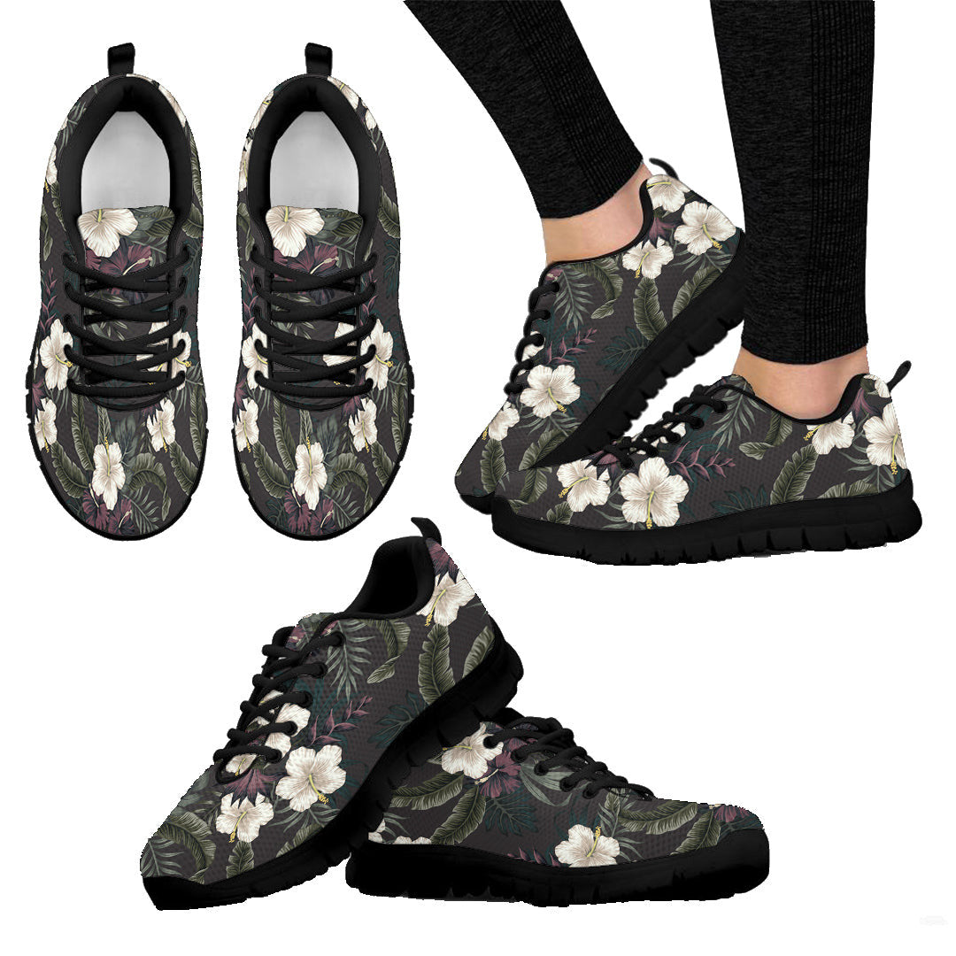 Sneaker Tropical Vintage Dark, White Hibiscus Flower