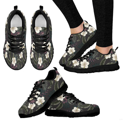 Sneaker Tropical Vintage Dark, White Hibiscus Flower