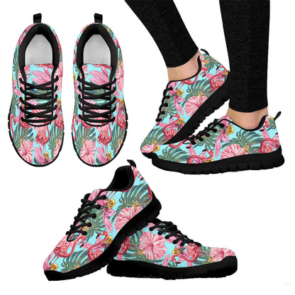 Sneaker Pink Flamingos with Tropical Flowers