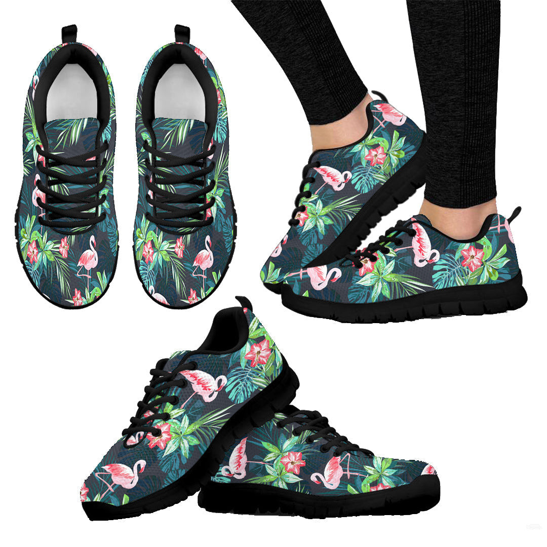 Sneaker Tropical Summer With Flamingo Birds And Flowers